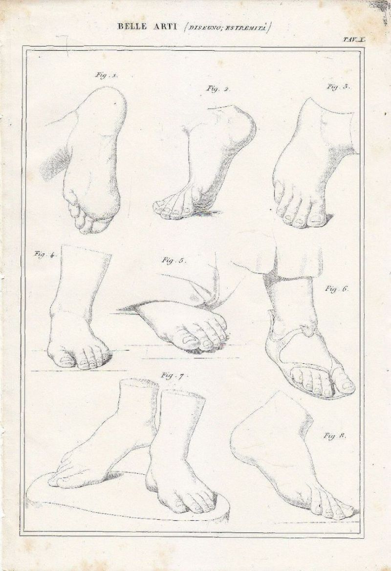 Belle Arti Disegno ESTREMITÀ PIEDI Incisione Stampa 1866 Originale senza …