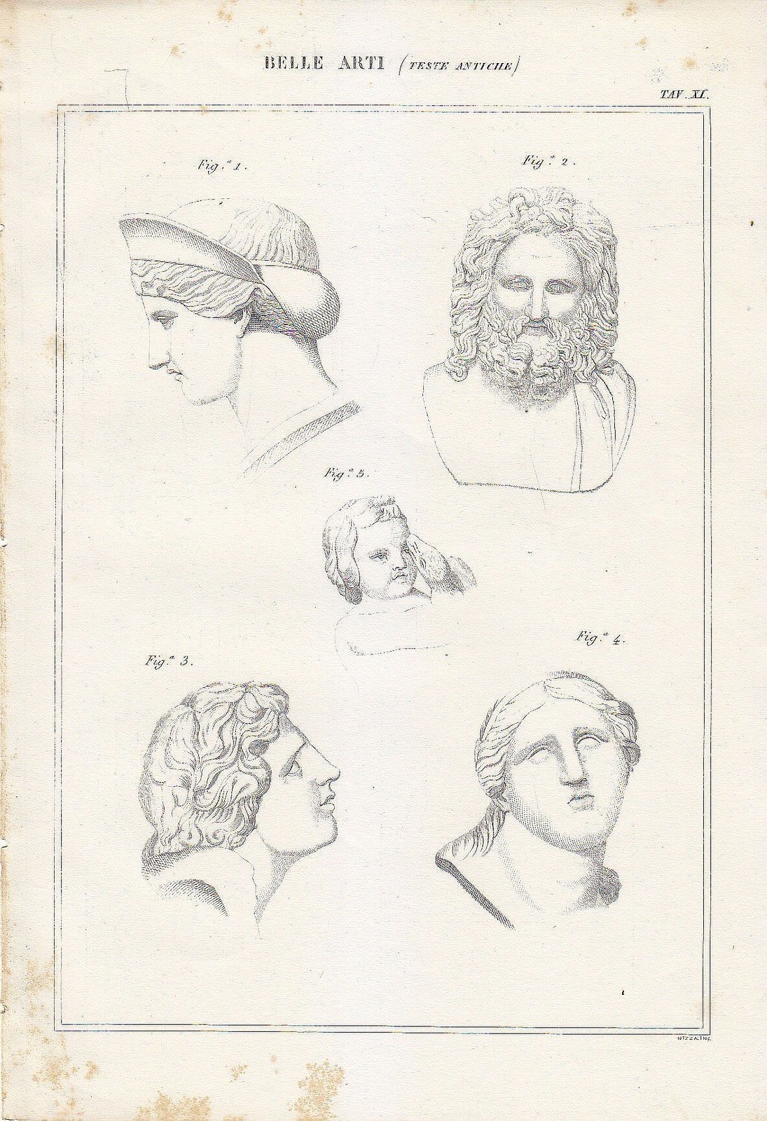 BELLE ARTI statue antiche teste antiche Incisione Stampa Antica 1866 …
