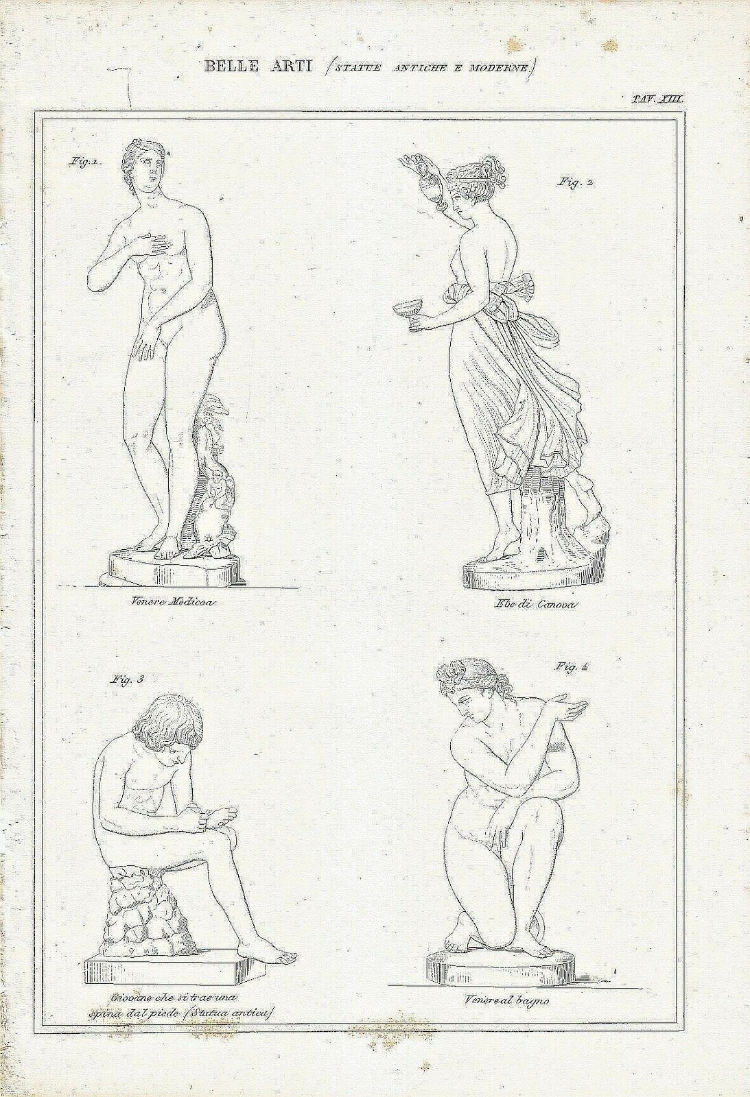 BELLE ARTI statue antiche Venere Canova Incisione Stampa antica 1866 …
