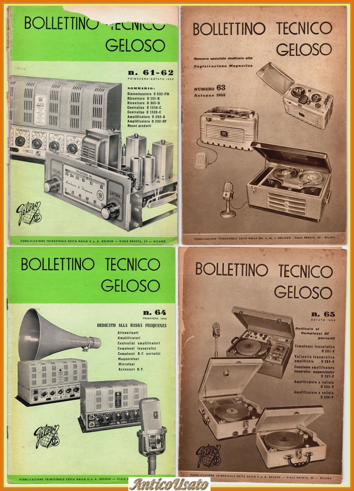 BOLLETTINO TECNICO GELOSO 4 Numeri 61-62 63 64 65 1955 …