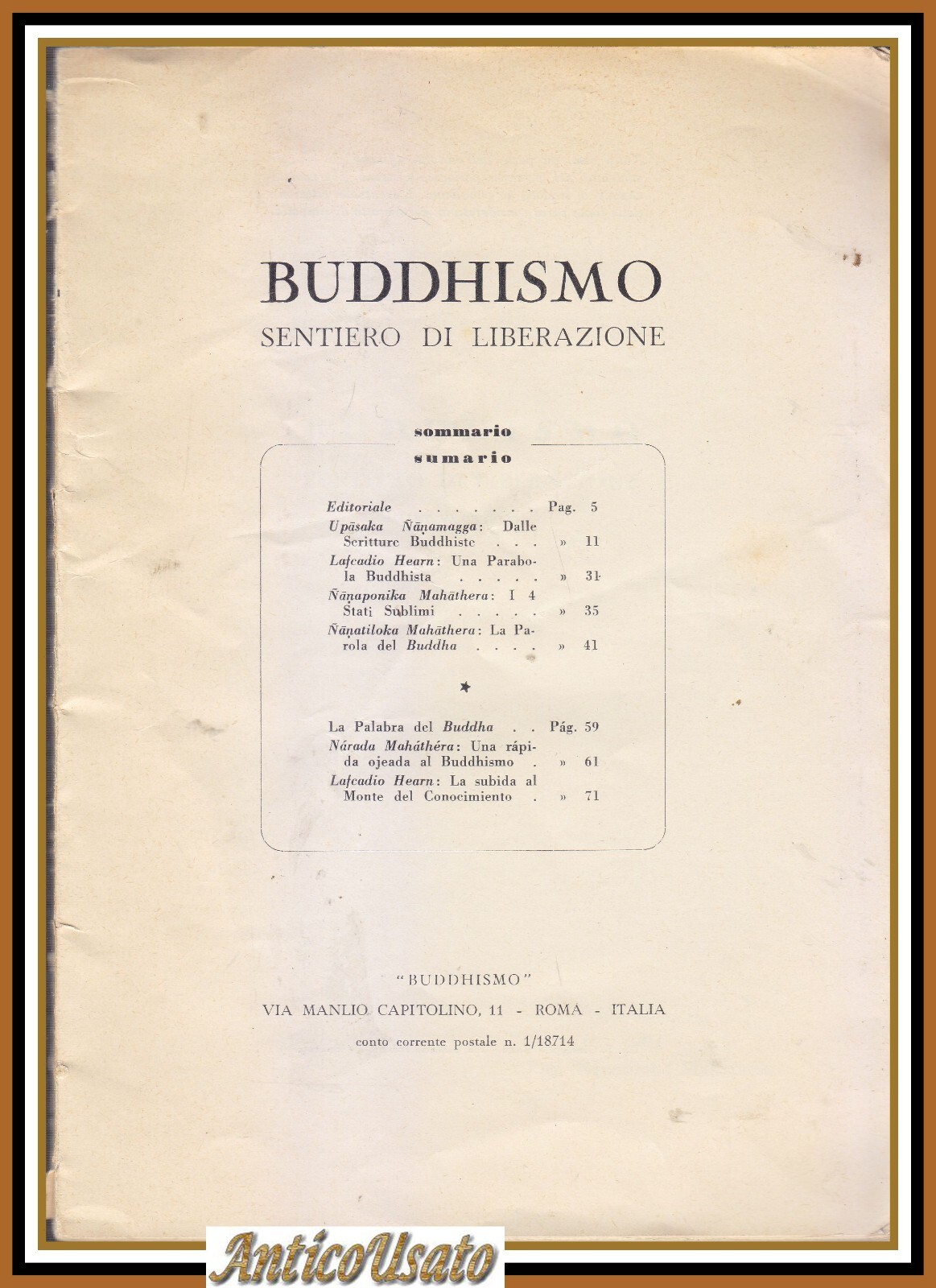 BUDDHISMO sentiero di liberazione 1959 Rivista Anno I numero 1 …