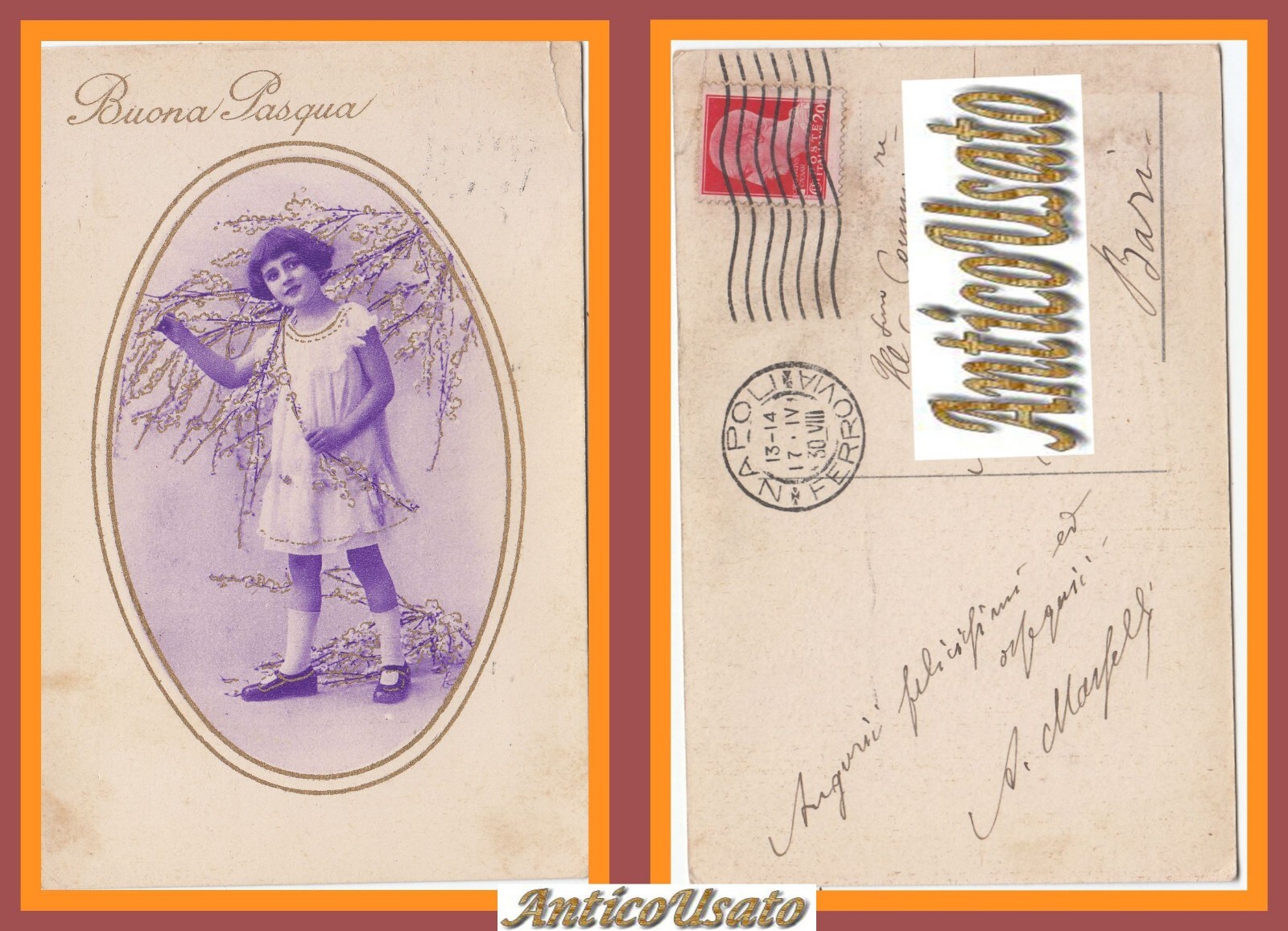 BUONA PASQUA 1930 Cartolina Vintage d'epoca Illustrata bambini Viaggiata