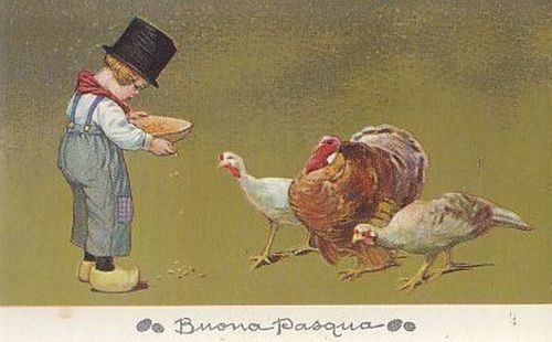 Buona Pasqua Bambini Anni '20 Cartolina a Colori Non Viaggiata …