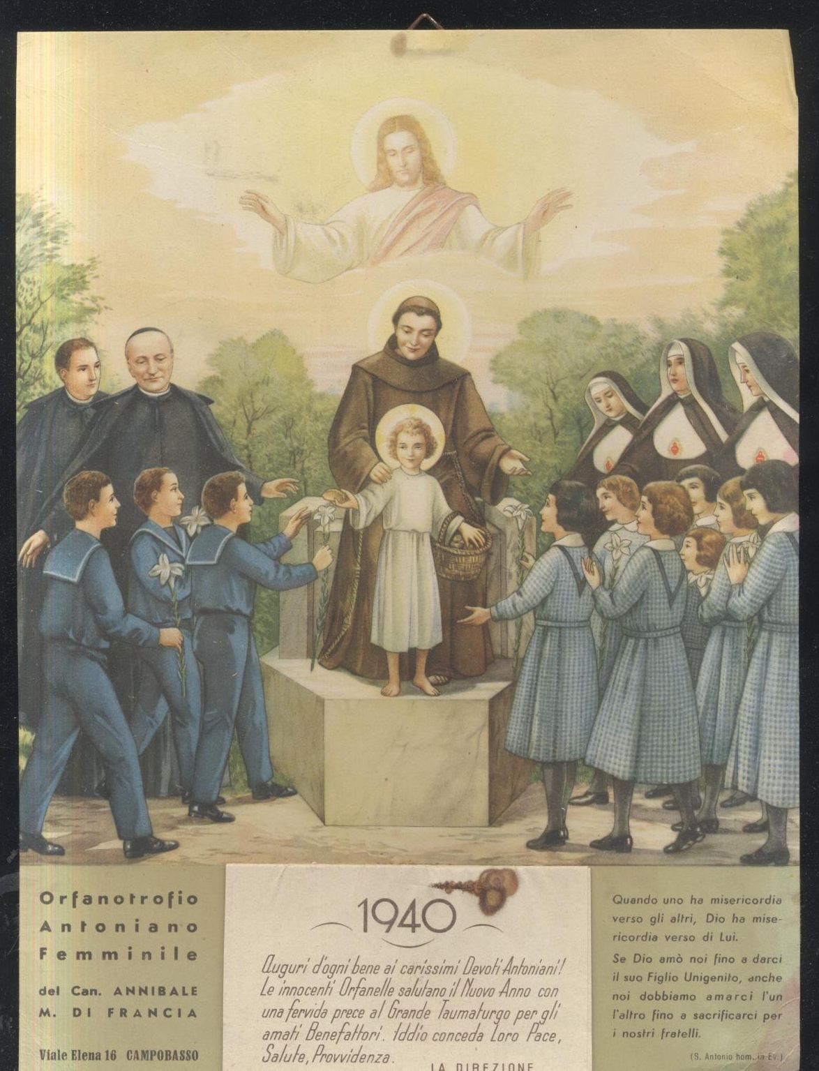 Calendario Santino Grande 1940 Orfanotrofio Antoniano Femminile Campobasso