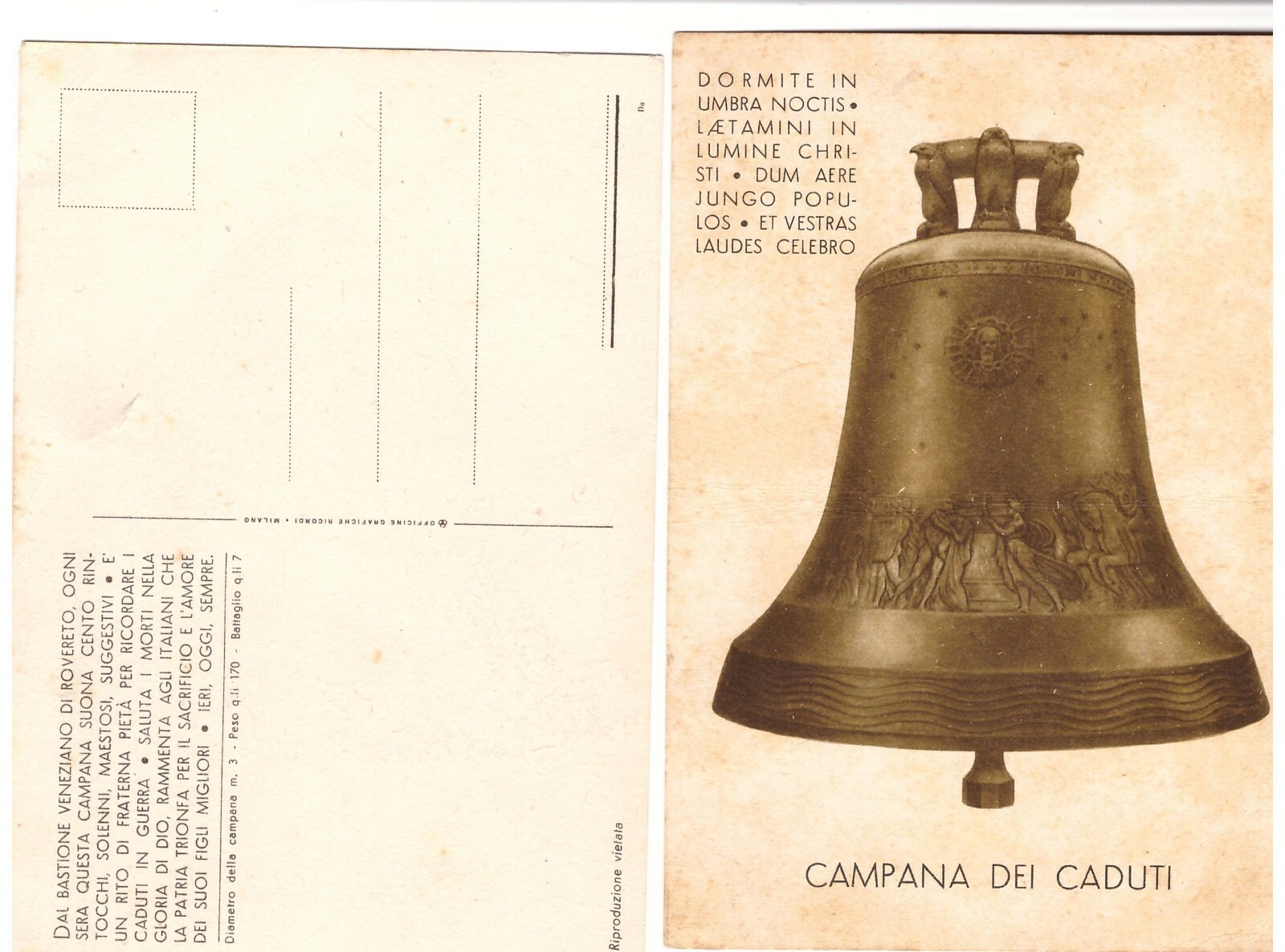 Campana Dei Caduti di Rovereto Cartolina Vintage Originale Postcard carte …