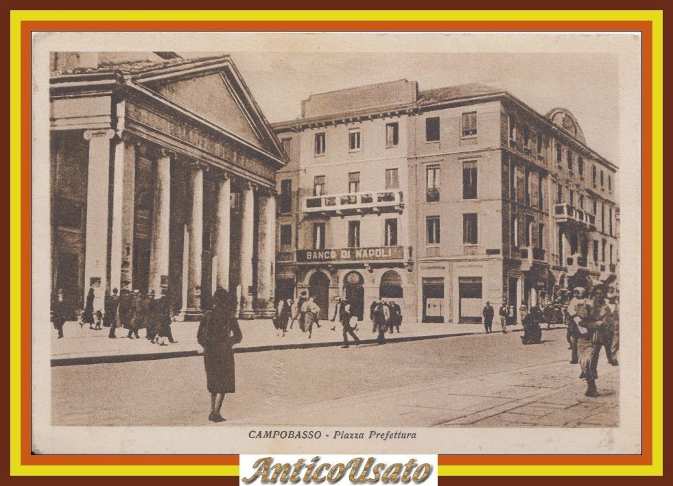 CAMPOBASSO Piazza Prefettura Cartolina Viaggiata anni '30 vintage animata