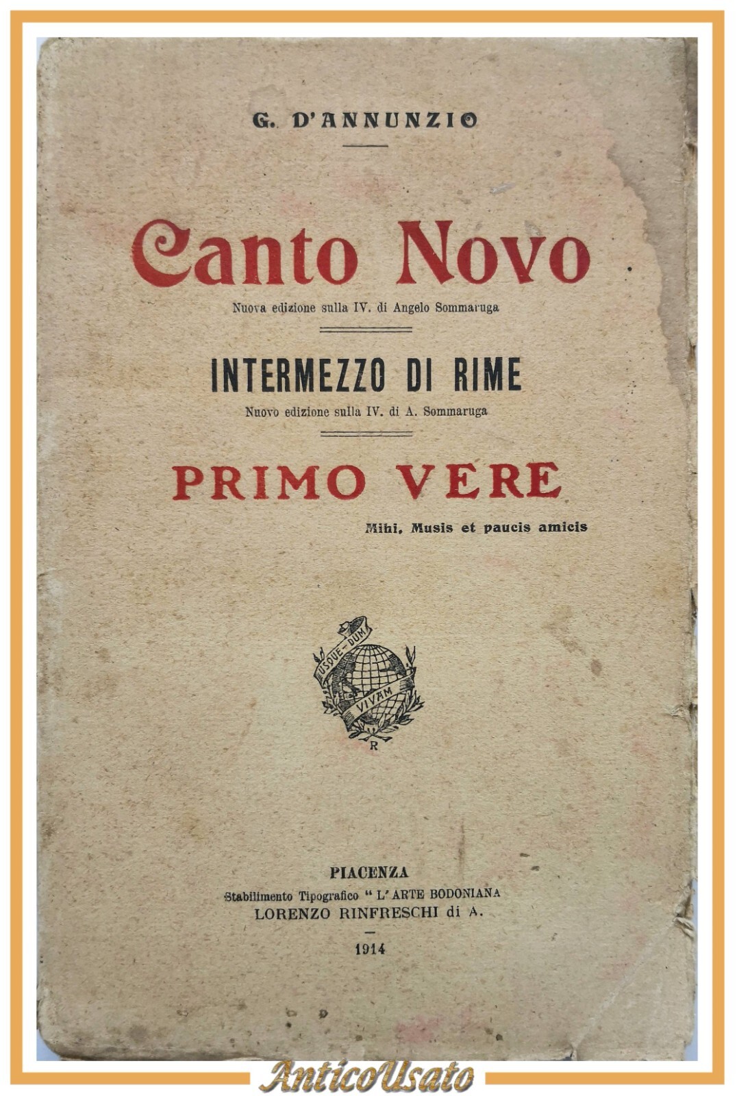 CANTO NOVO PRIMO VERE INTERMEZZO DI RIME di G D'Annunzio …