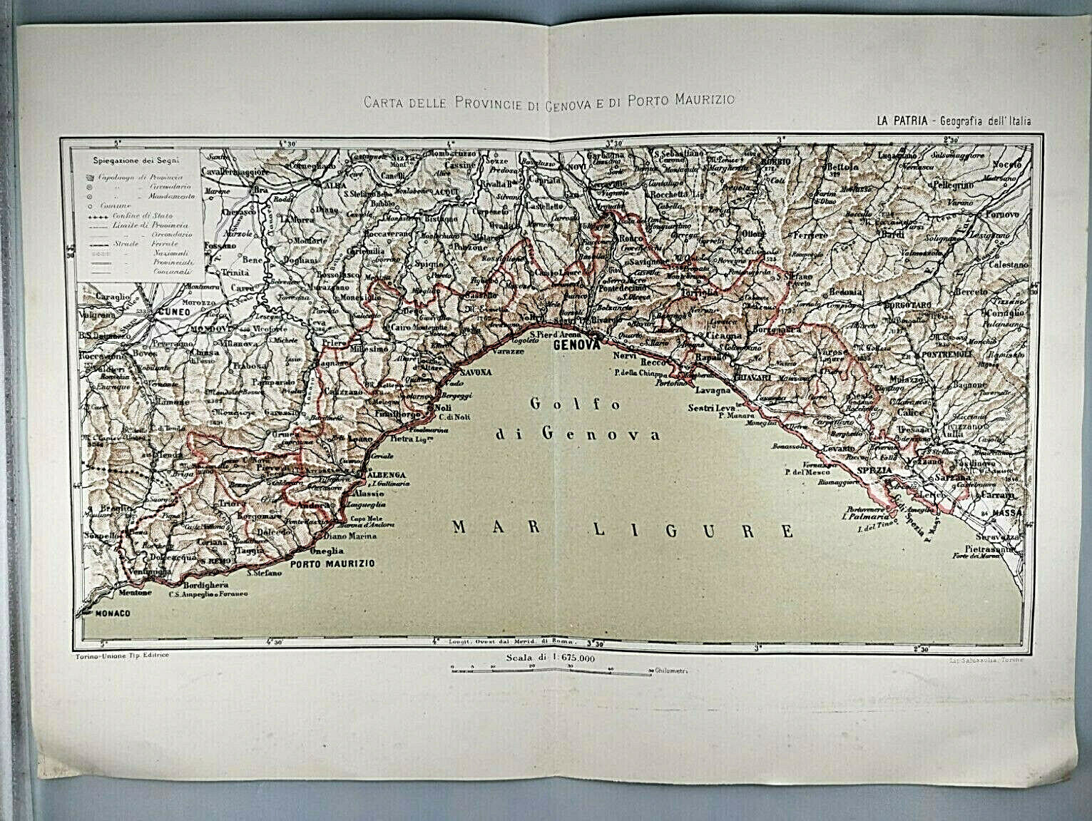 CARTA DELLE PROVINCIE DI GENOVA PORTO MAURIZIO 1902 Stampa Antica …