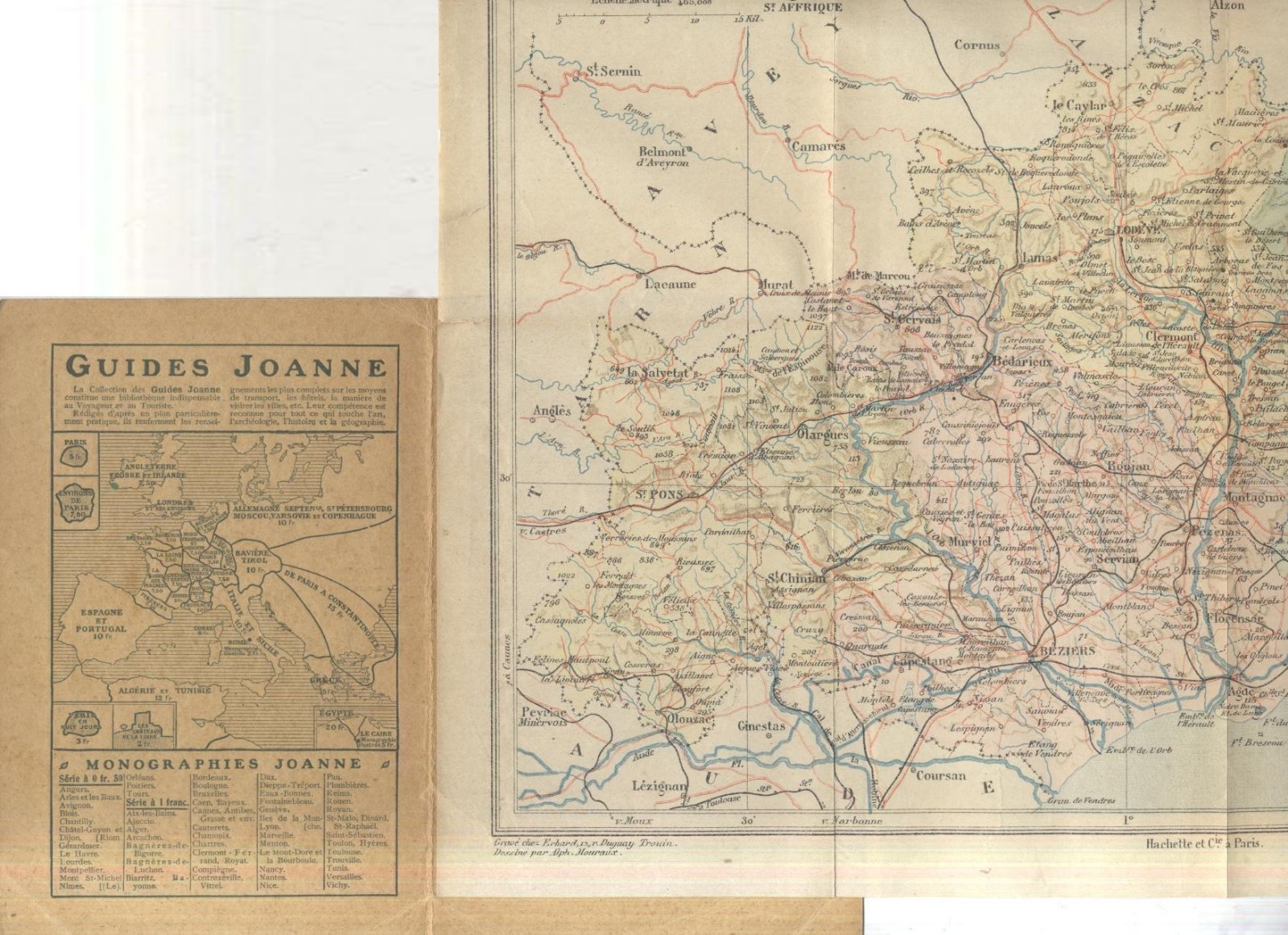 CARTES DEPARTEMENTALES DE L'HERAULT Paul Joanne 1908 Hachette cartina vintage
