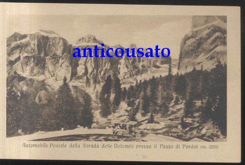 CARTOLINA AUTOMOBILE POSTALE STRADA DOLOMITI PASSO DI PORTO vintage postcard