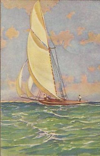 CARTOLINA BARCA A VELA COLORI VIAGGIATA 1948 Vintage Postcard Illustrata …