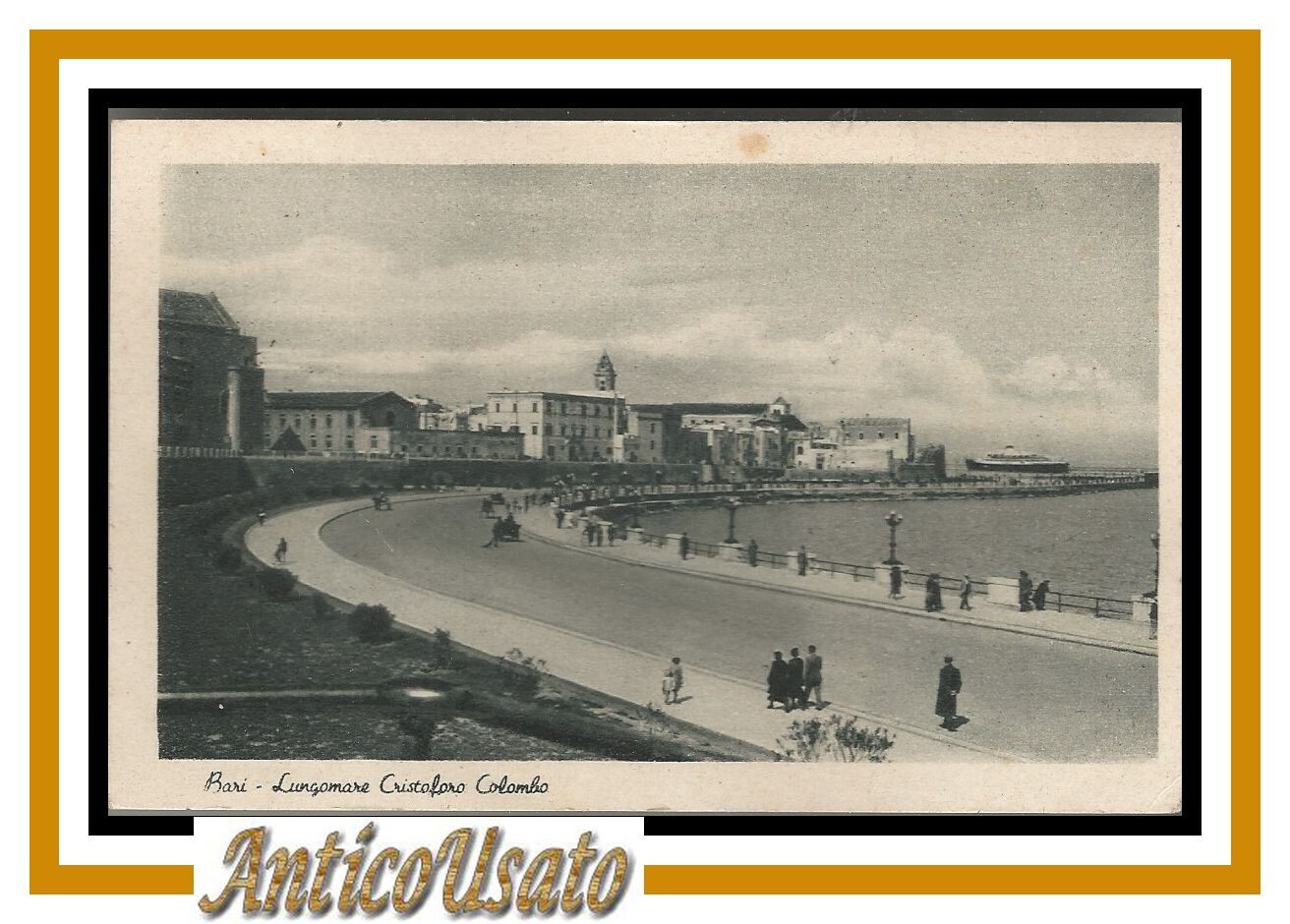 Cartolina Bari Lungomare Cristoforo Colombo Originale Viaggiata 1945 postcard