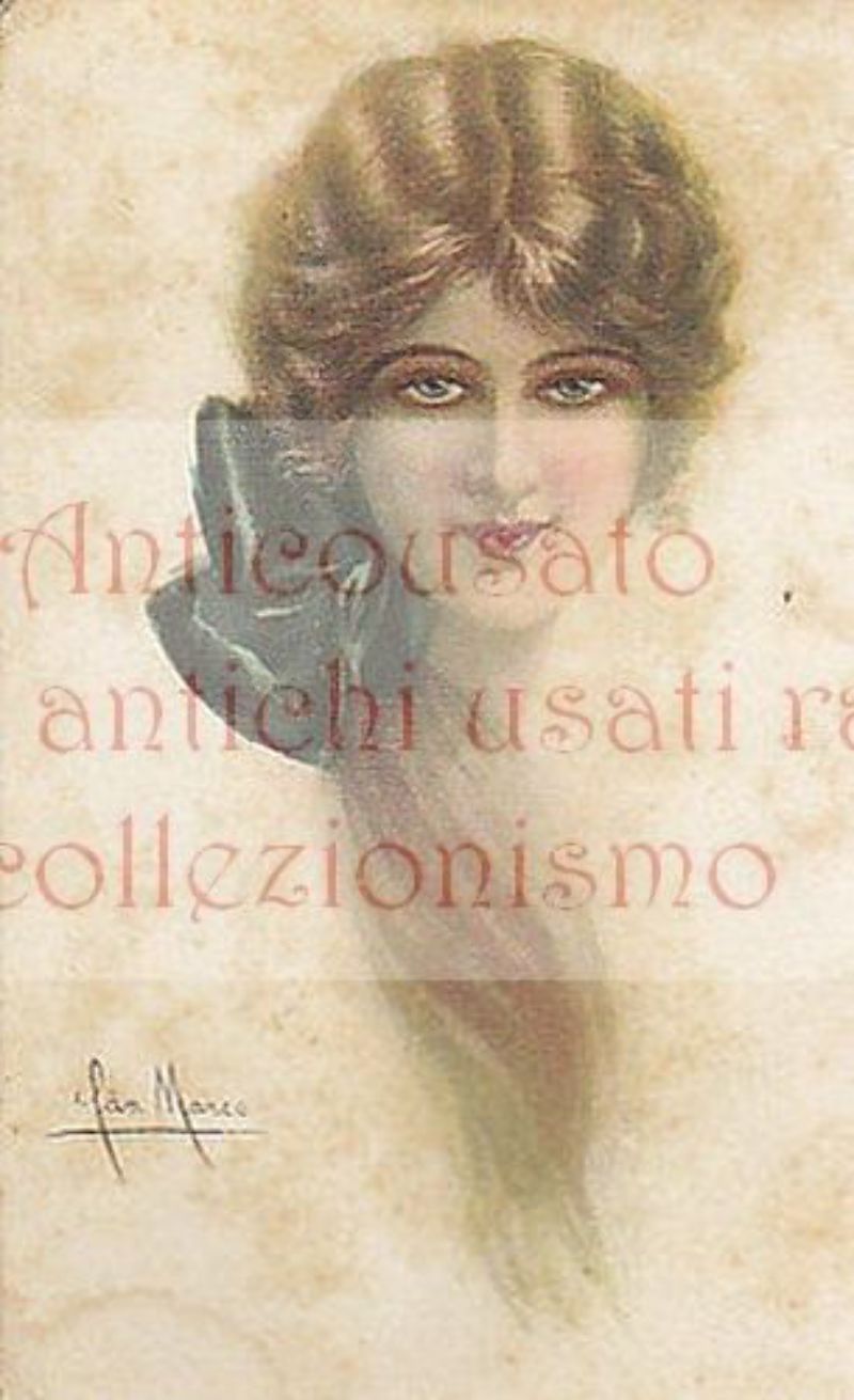 Cartolina DONNINA a Colori Non Viaggiata firmata Fan Marco postcard …