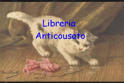 CARTOLINA GATTO a colori anni '20 VINTAGE originale d'epoca gattino …