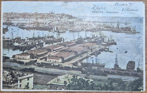 CARTOLINA GENOVA Panorama Del Porto Viaggiata 1902 A Colori Vintage …