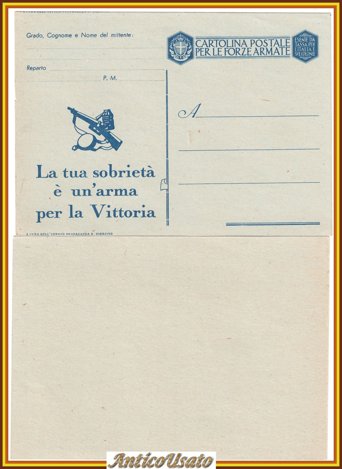 CARTOLINA IN FRANCHIGIA LA TUA SOBRIETÀ È ARMA PER VITTORIA …