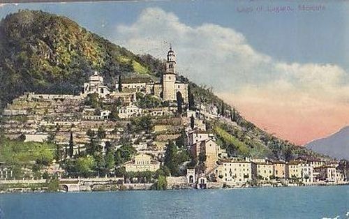 CARTOLINA LAGO DI LUGANO MORCOLE viaggiata 1913 a colori paesaggistica …