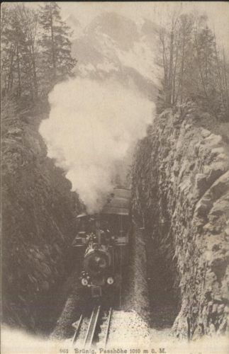 Cartolina Locomotiva Brunig Passhohe 1909 Treno Ferrovia Vintage vapore postcard