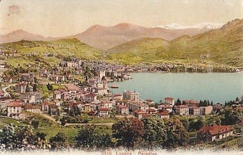 Cartolina LUGANO PARADISO viaggiata 1911 a colori postcard carte postale