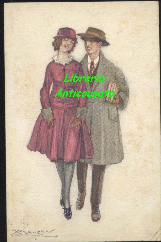 Cartolina Mauzan Viaggiata 1917 Illustrata A Colori Originale Vintage Innamorati
