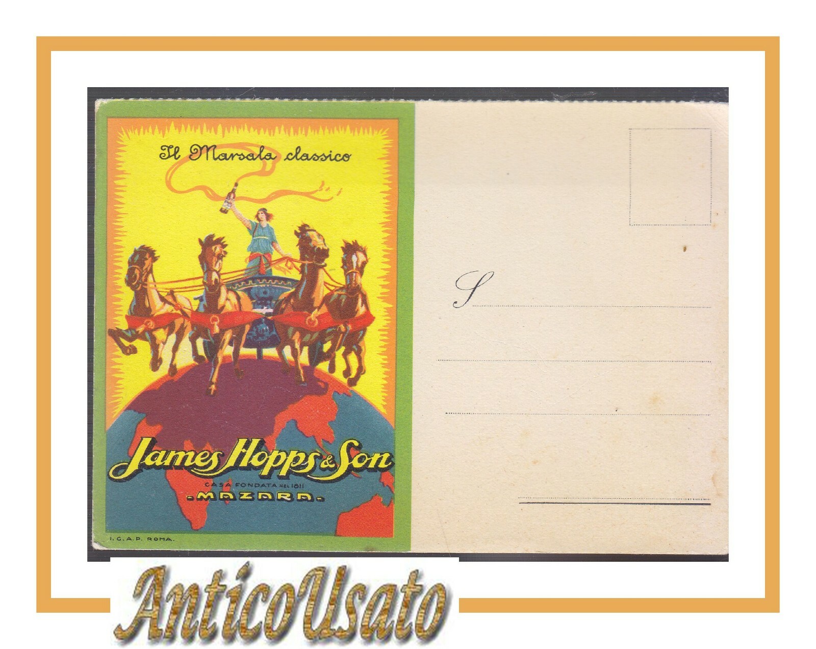 CARTOLINA pubblicitaria JAMES HOPPS il marsala classico originale vintage Mazara