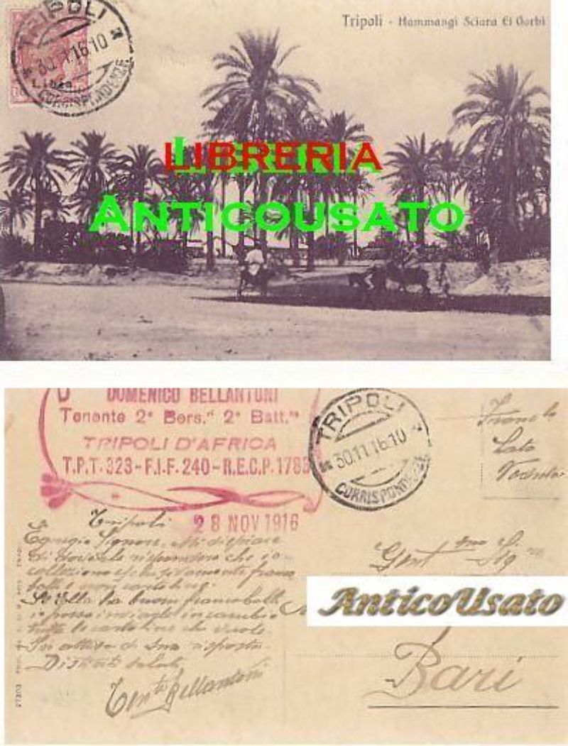 CARTOLINA TRIPOLI HAMMANGI SCIARA EL GARBI VIAGGIATA 30/11/1916 originale vintag
