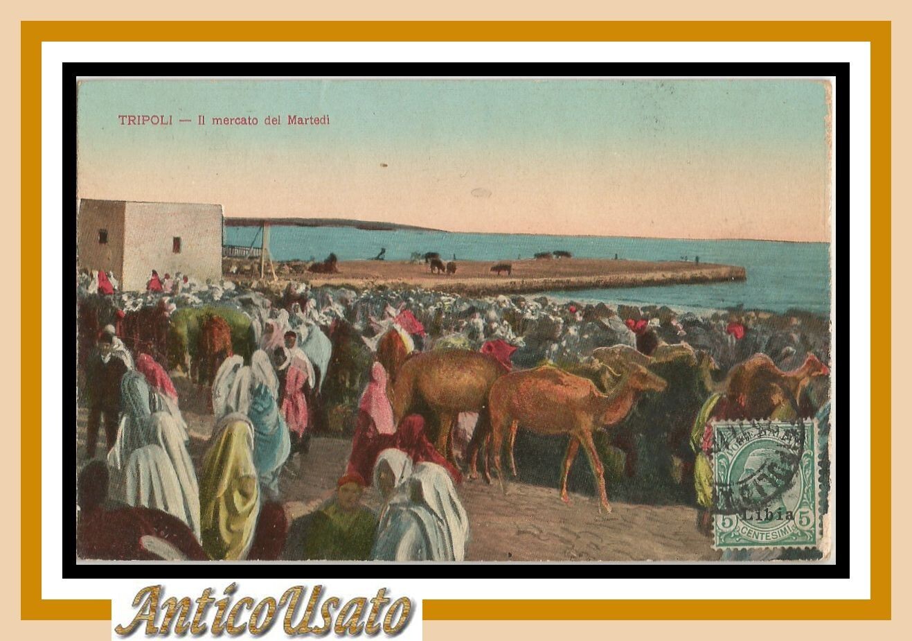 Cartolina Tripoli Il mercato del martedì 1916 Libia Vintage Colonialismo …