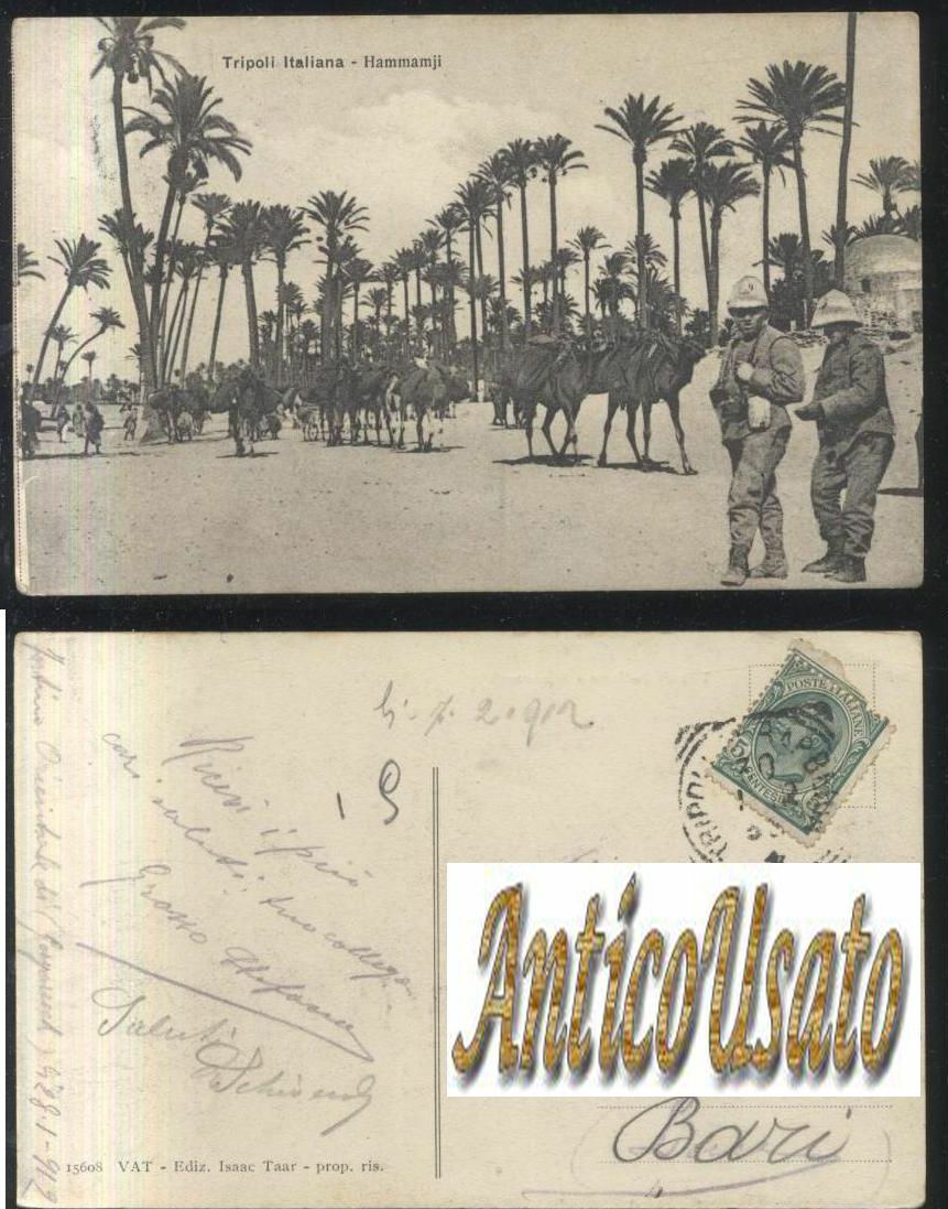 CARTOLINA TRIPOLI ITALIANA hammanji viaggiata Libia 1912 animata Vintage antica