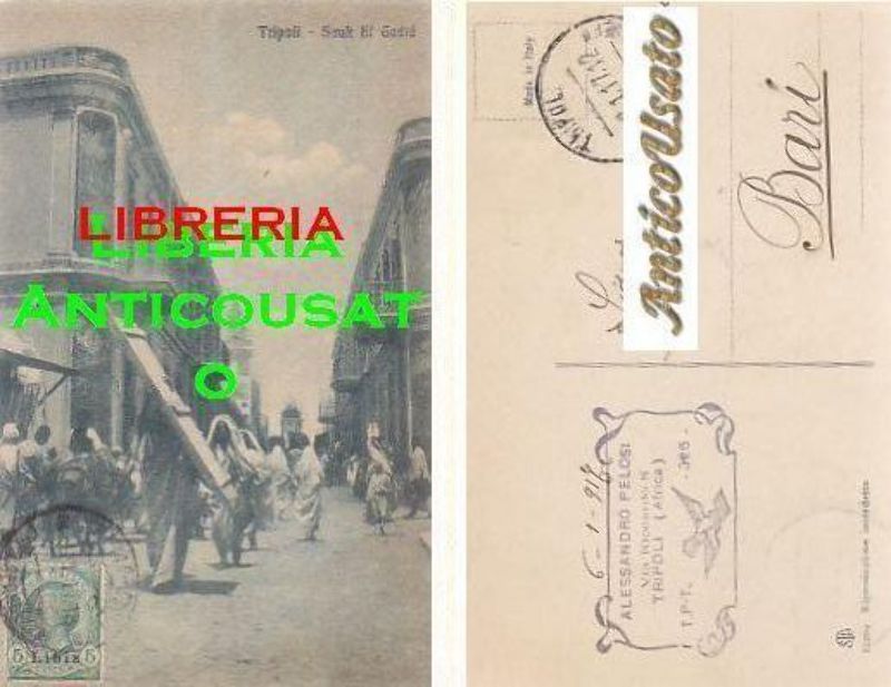 CARTOLINA TRIPOLI italiana SAUK EL GEDID Viaggiata 08/01/1917 originale Vintage