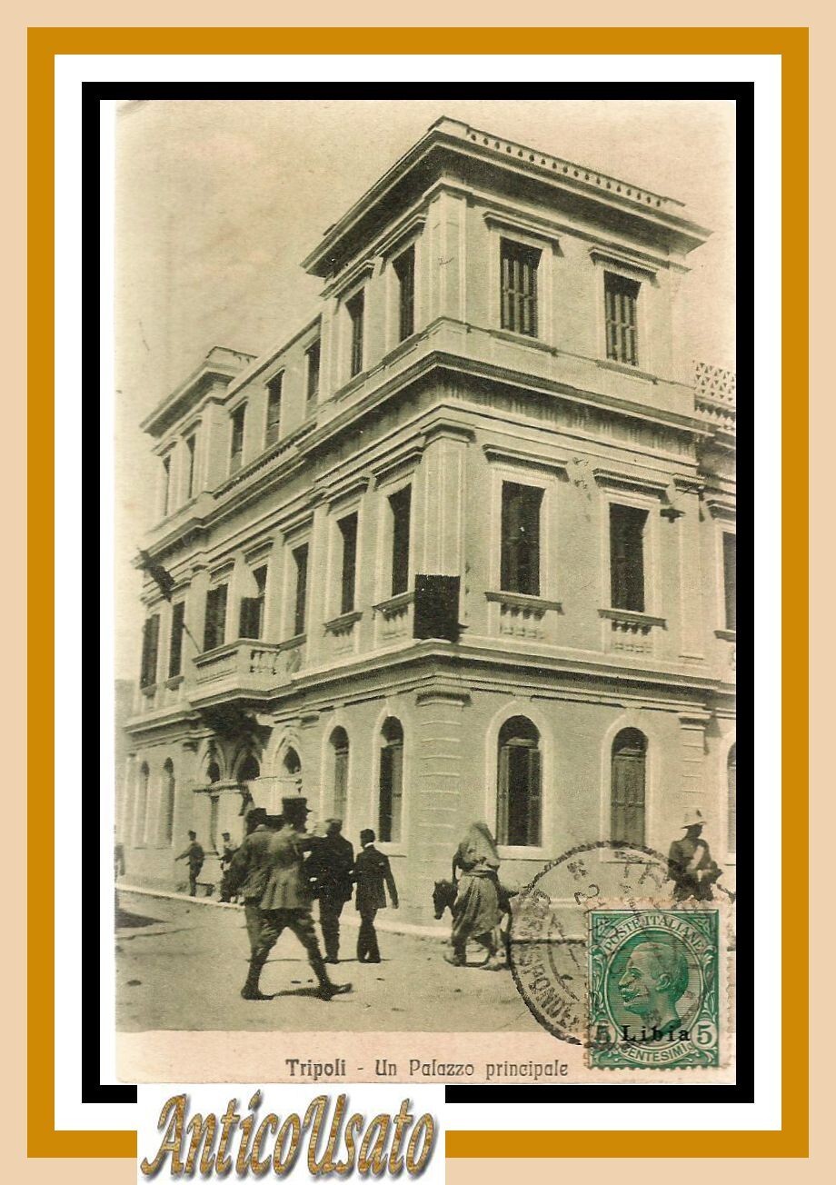 Cartolina Tripoli un palazzo principale 1916 Libia Vintage Colonialismo Africa