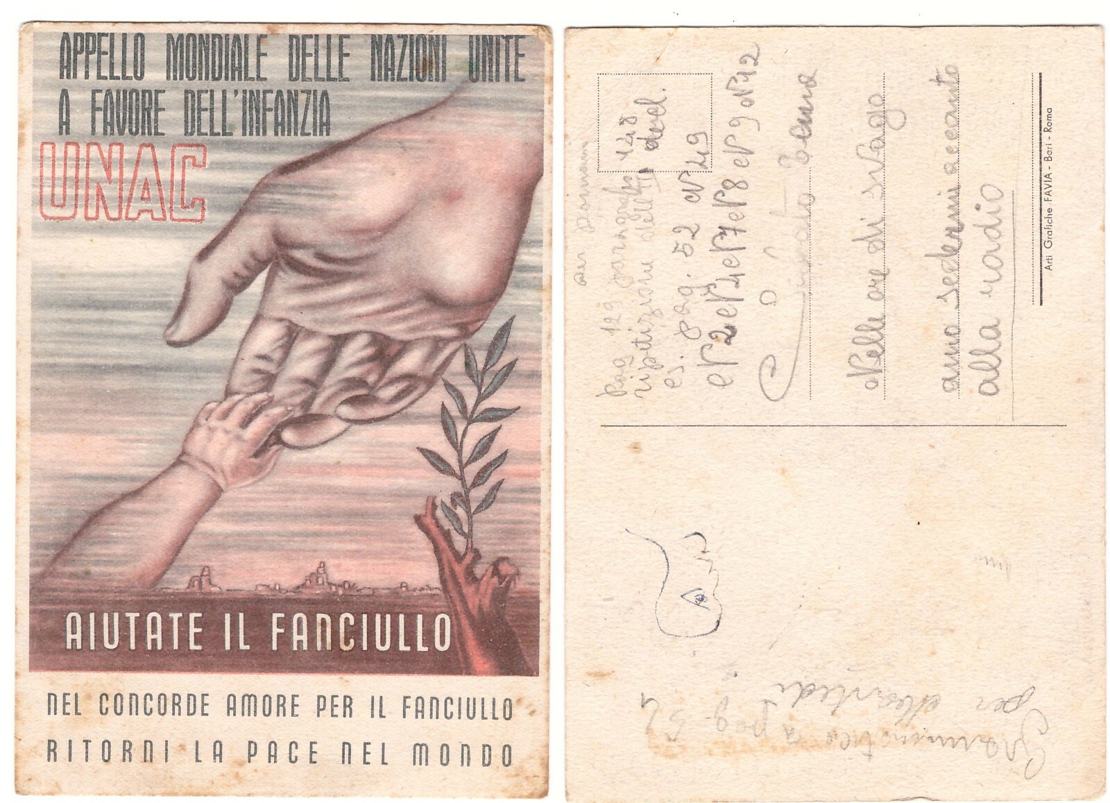 Cartolina Unac Aiutate Il Fanciullo non viaggiata Vintage nazioni unite