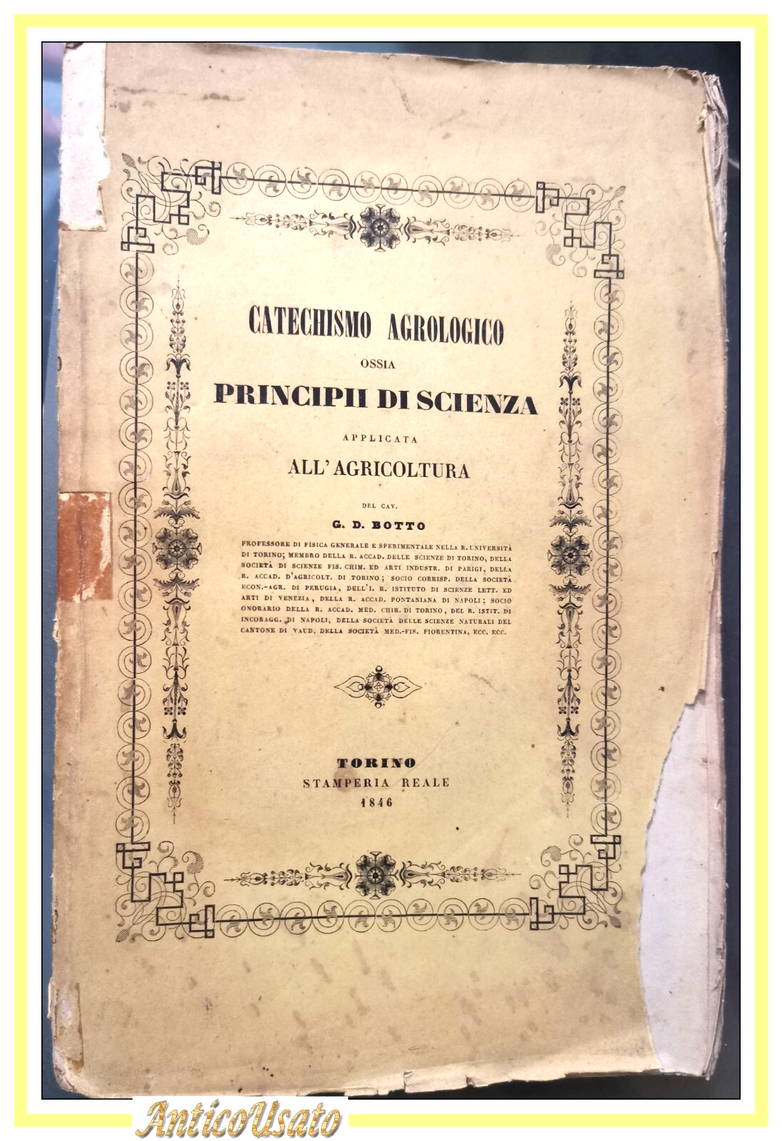 CATECHISMO AGROLOGICO PRINCIPI SCIENZA APPLICATA AGRICOLTURA 1846 libro antico