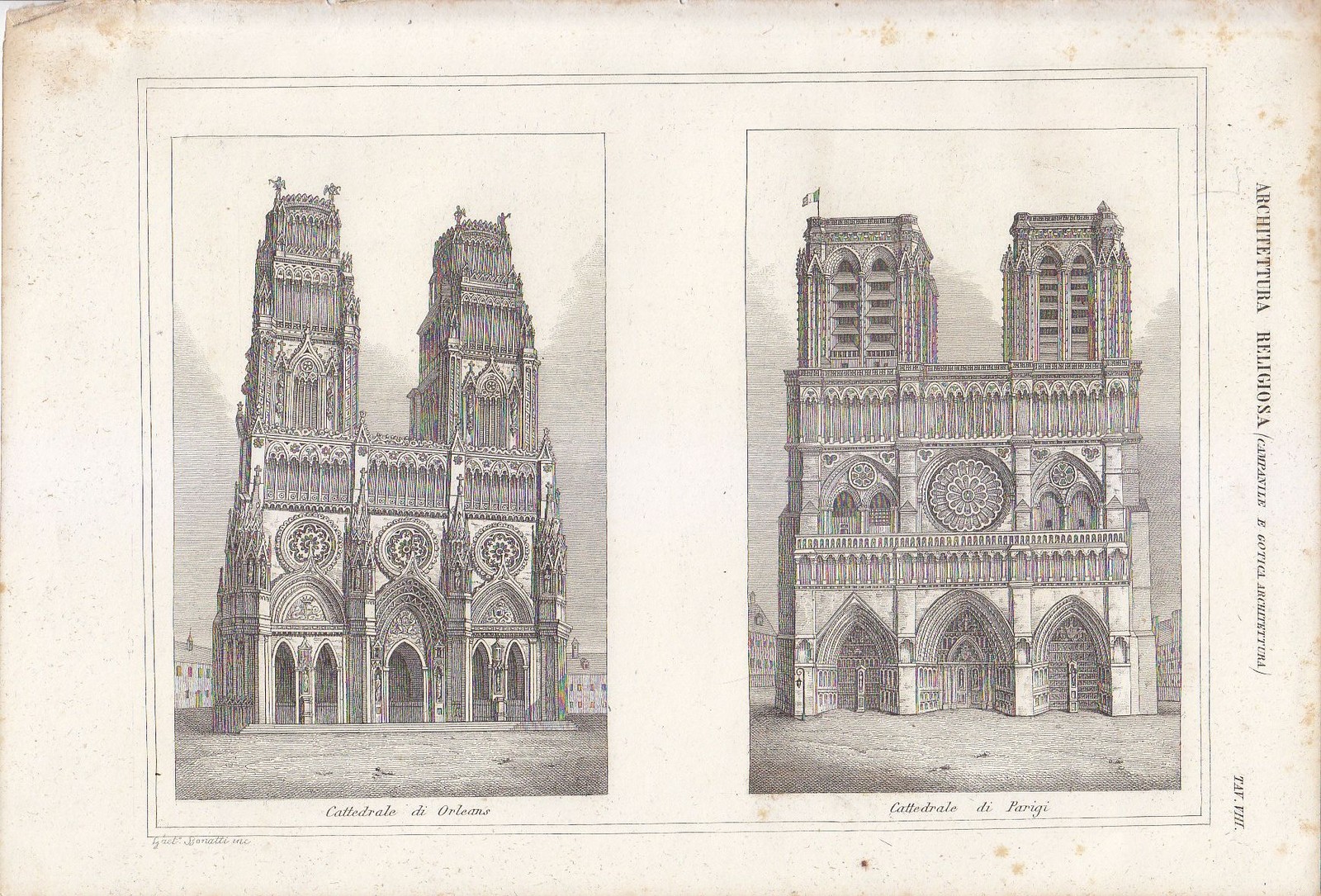 CATTEDRALE DI ORLEANS E DI PARIGI Incisione Stampa 1866 Originale …