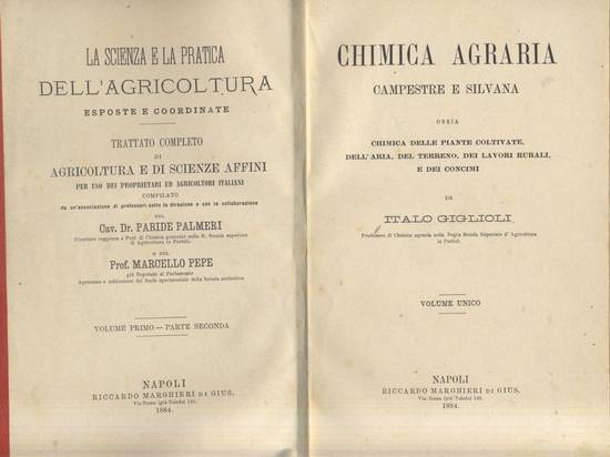 CHIMICA AGRARIA CAMPESTRE E SILVANA di Italo Giglioli 1884 Marghieri …