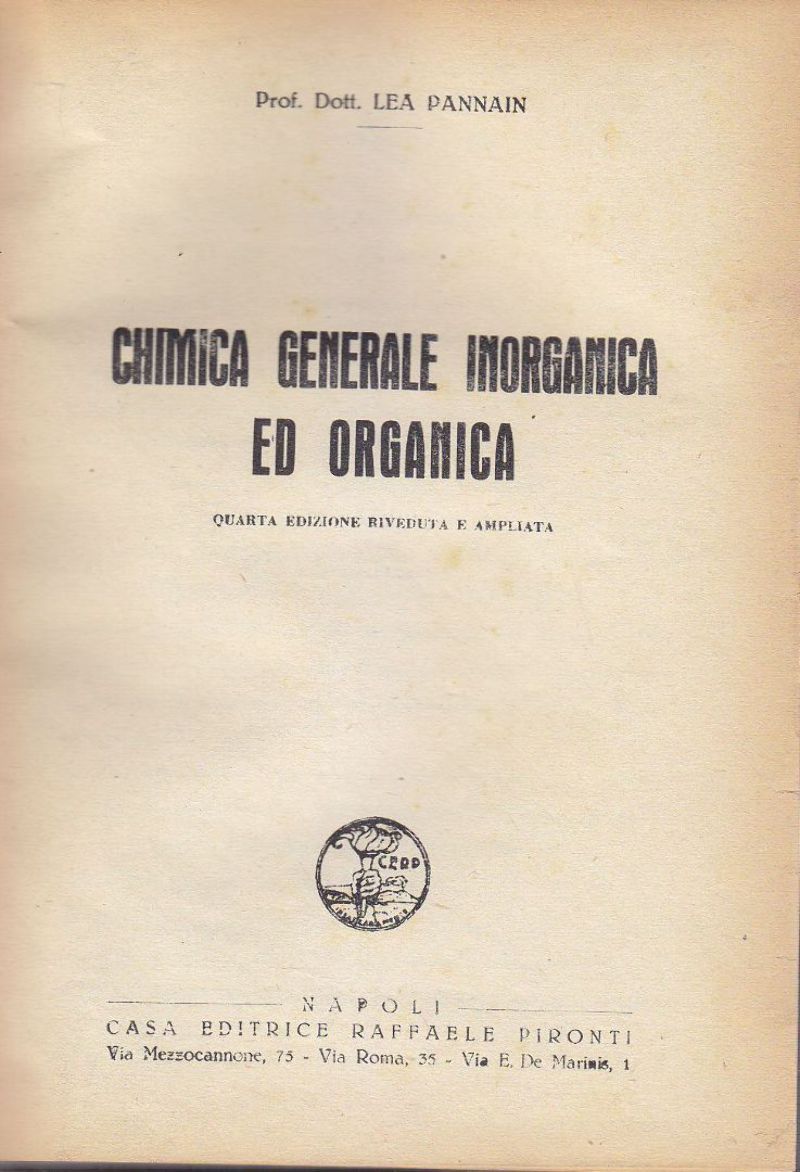 CHIMICA GENERALE INORGANICA ED ORGANICA di Lea Pannain - Pironti …