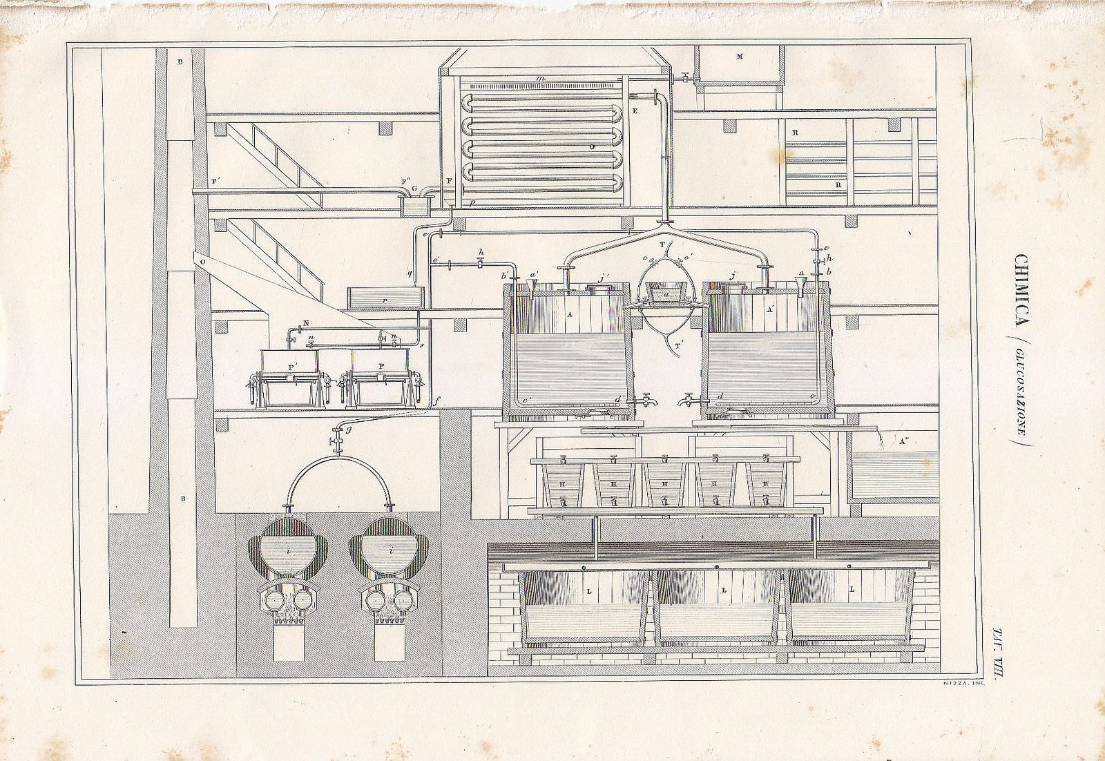 CHIMICA GLUCOSAZIONE INCISIONE STAMPA Antica 1866 TAVOLA ORIGINALE BRETT