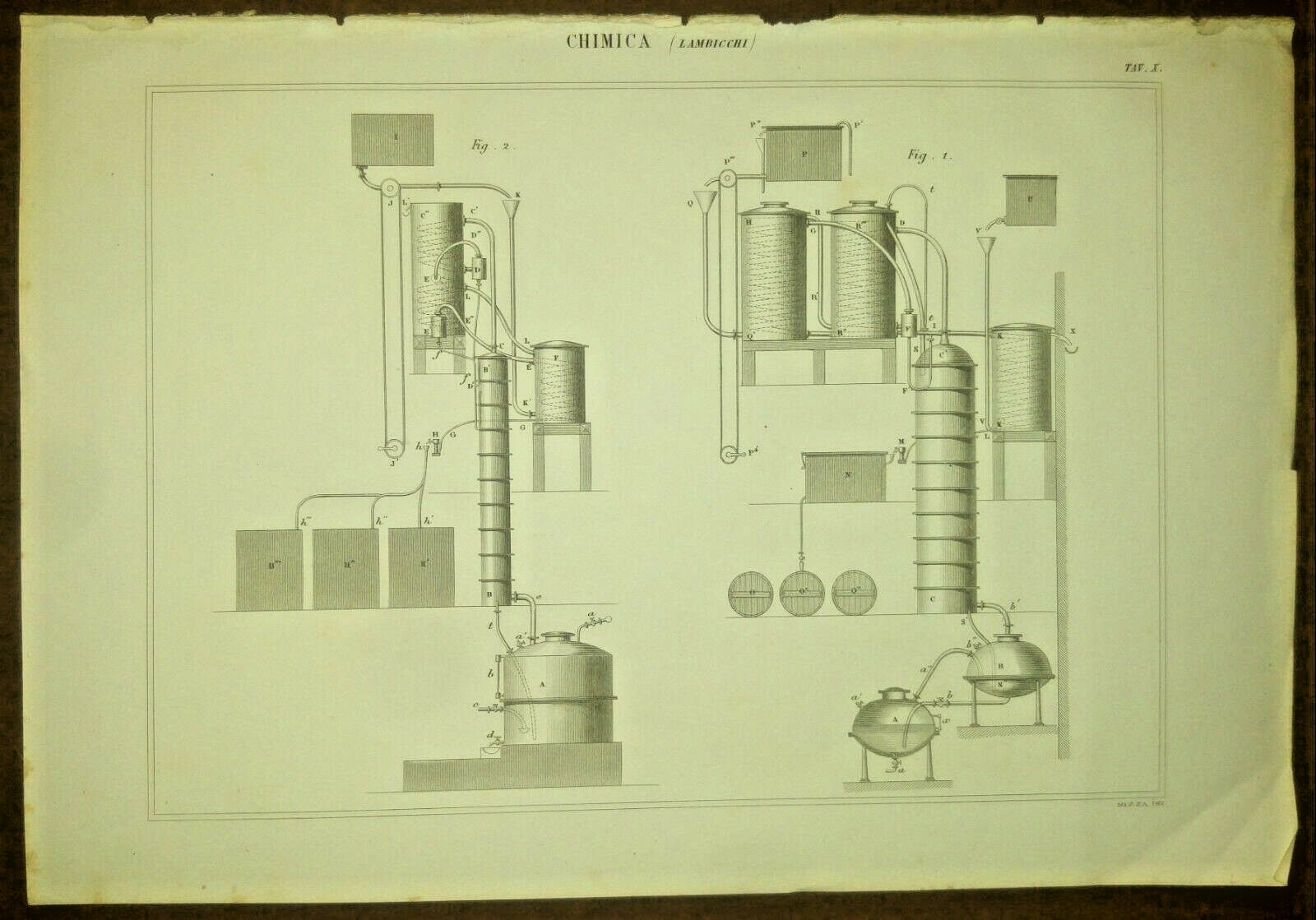 CHIMICA LAMBICCHI Incisione Stampa Antica 1866 Originale Disegno Quadro