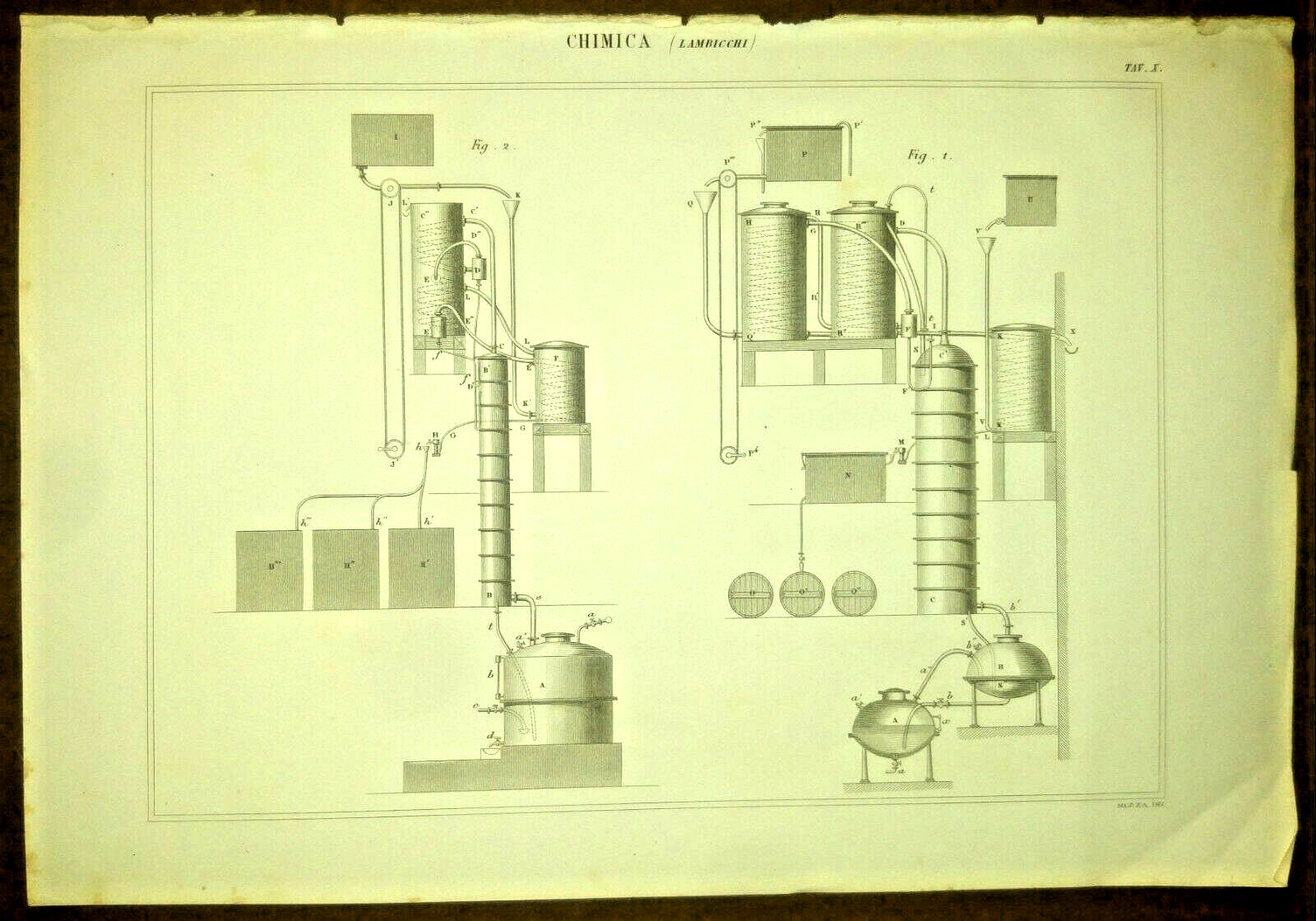 CHIMICA LAMBICCHI Incisione Stampa Antica 1866 Originale Disegno Vintage