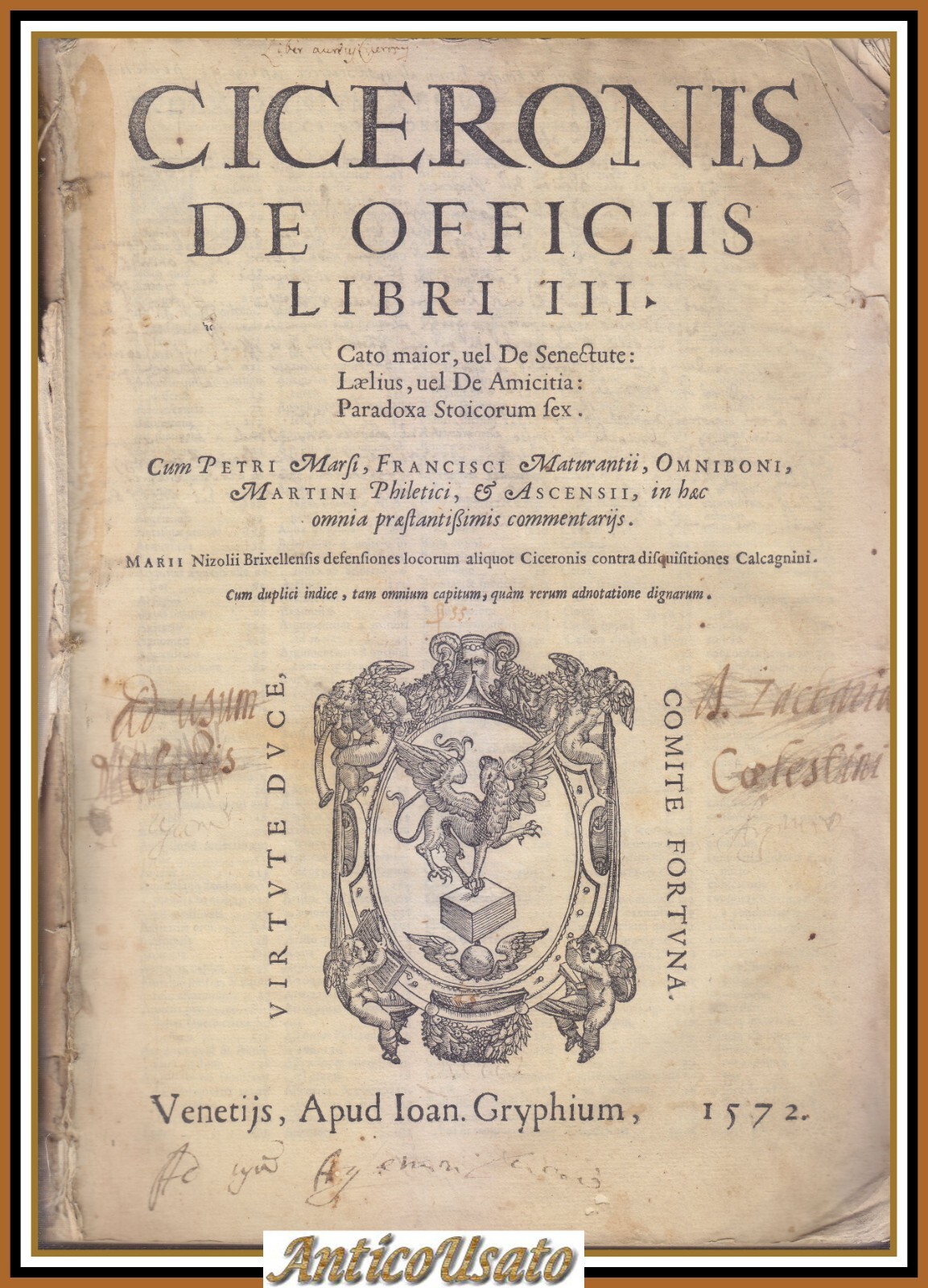 CICERONIS DE OFFICIIS 1572 Gryphium libro antico cinquecentina Cicerone uffici