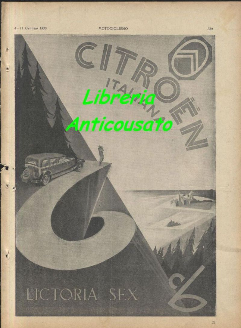 CITROEN ITALIANA LICTORIA SEX - PUBBLICITA' ORIGINALE 1930 RARA automobili