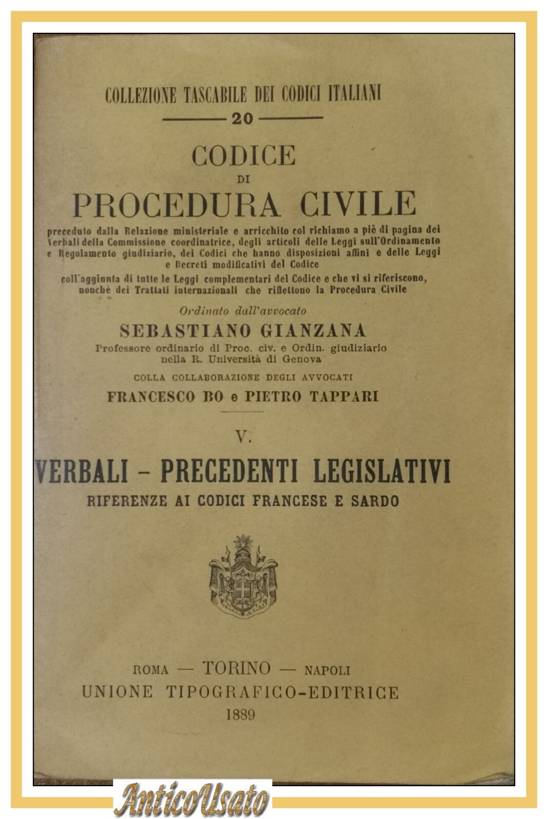 CODICE DI PROCEDURA CIVILE Volume 5 Verbali Precedenti Legislativi 1889 …