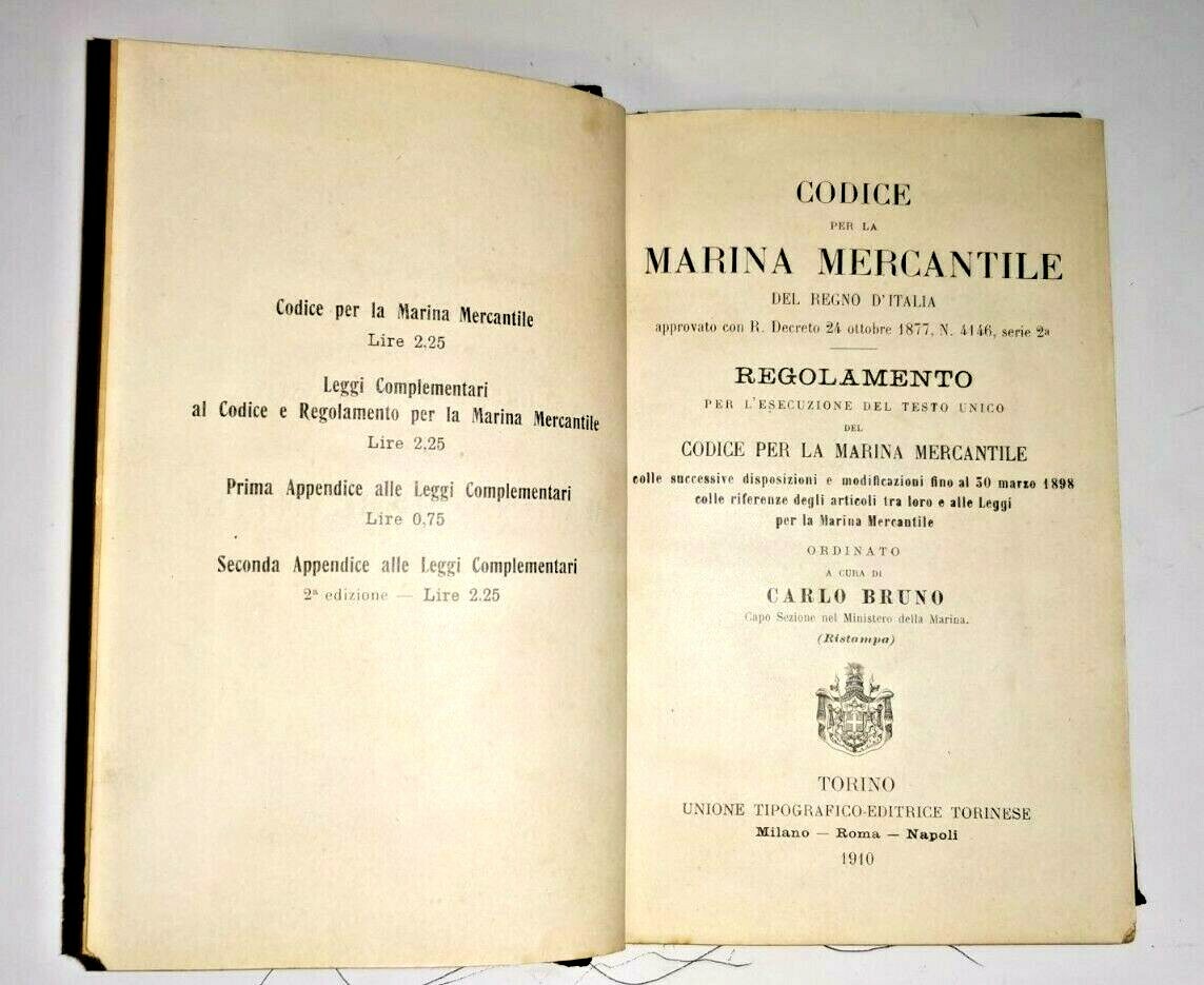 CODICE E REGOLAMENTO PER LA MARINA MERCANTILE di Carlo Bruno …