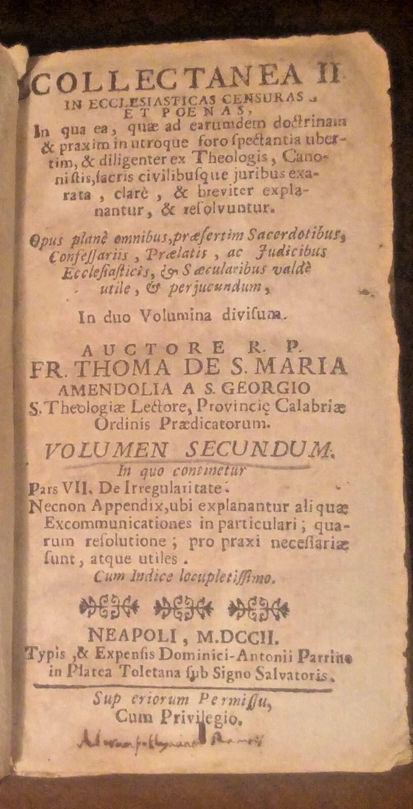 Collectanea II in ecclesiasticas censuras et poenas vol II 1702 …