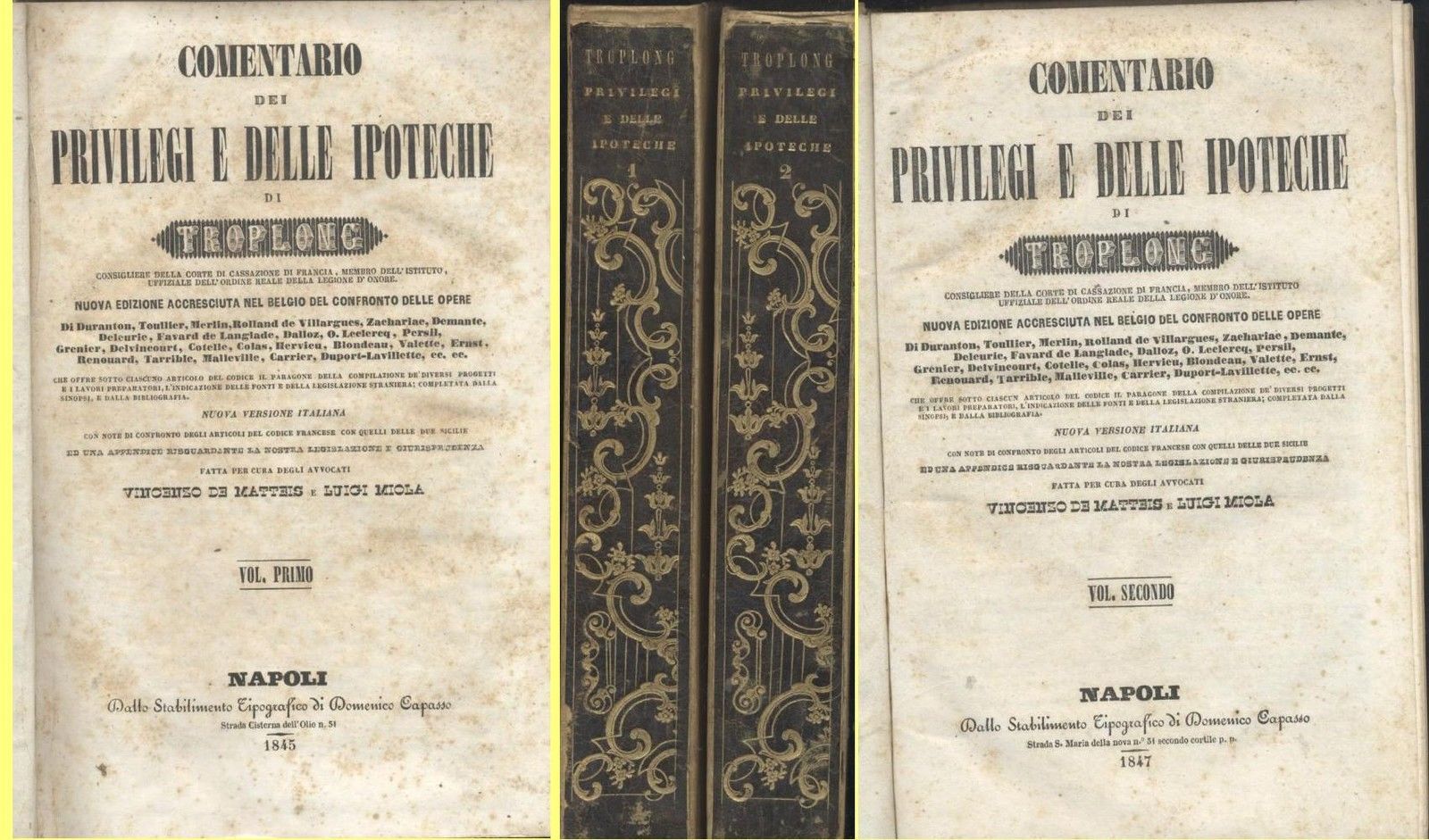 COMENTARIO DEI PRIVILEGI E DELLE IPOTECHE di Troplong 1845 libro …