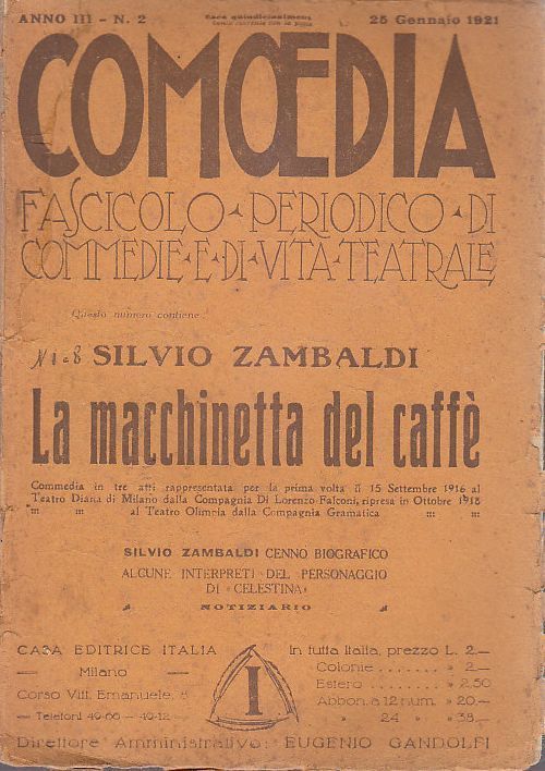 COMOEDIA 25 gennaio 1921 LA MACCHINETTA DEL CAFFE' di ZAMBALDI …