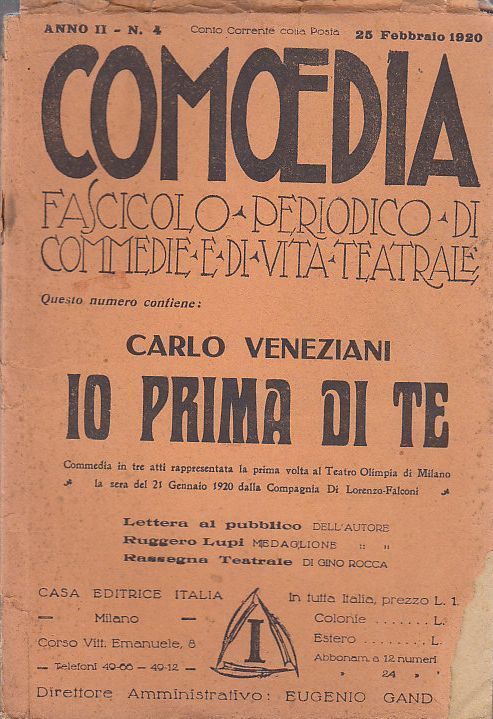 COMOEDIA rivista 25 febbraio 1920 IO PRIMA DI TE di …