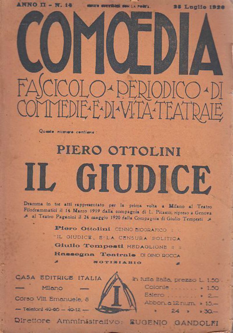 COMOEDIA rivista 25 LUGLIO 1920 IL GIUDICE di Piero Ottolini …