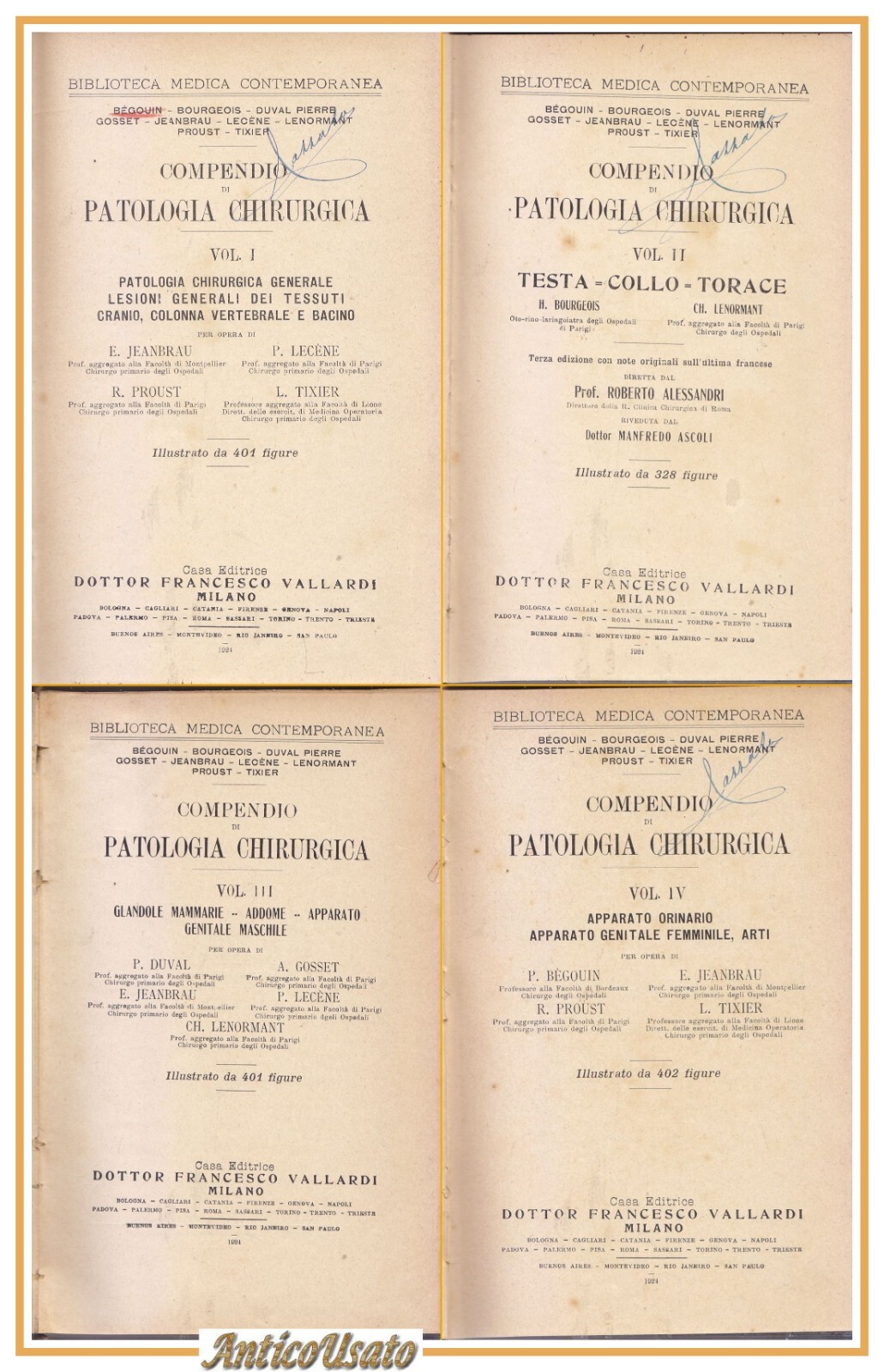 COMPENDIO DI PATOLOGIA CHIRURGICA Begouin Gosset 4 volumi COMPLETA 1924 …