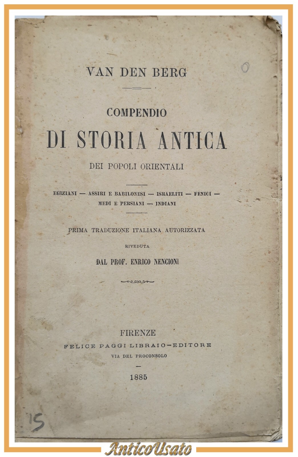 COMPENDIO DI STORIA ANTICA DEI POPOLI ORIENTALI di Van Den …