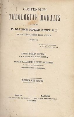 COMPENDIUM THEOLOGIAE MORALIS Tomo 2 di Ioanne Petro Gury 1866 …